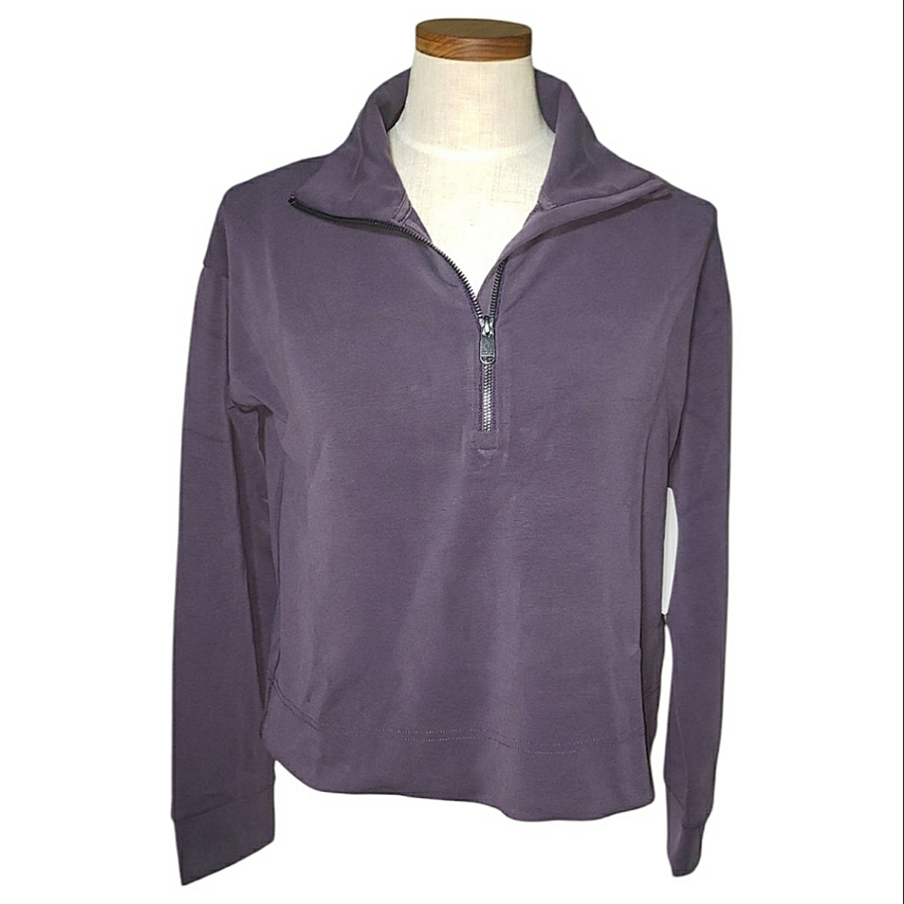 Athleta Seasoft Quarter Zip Super Soft Purple Cropped Sweatshirt S NWT